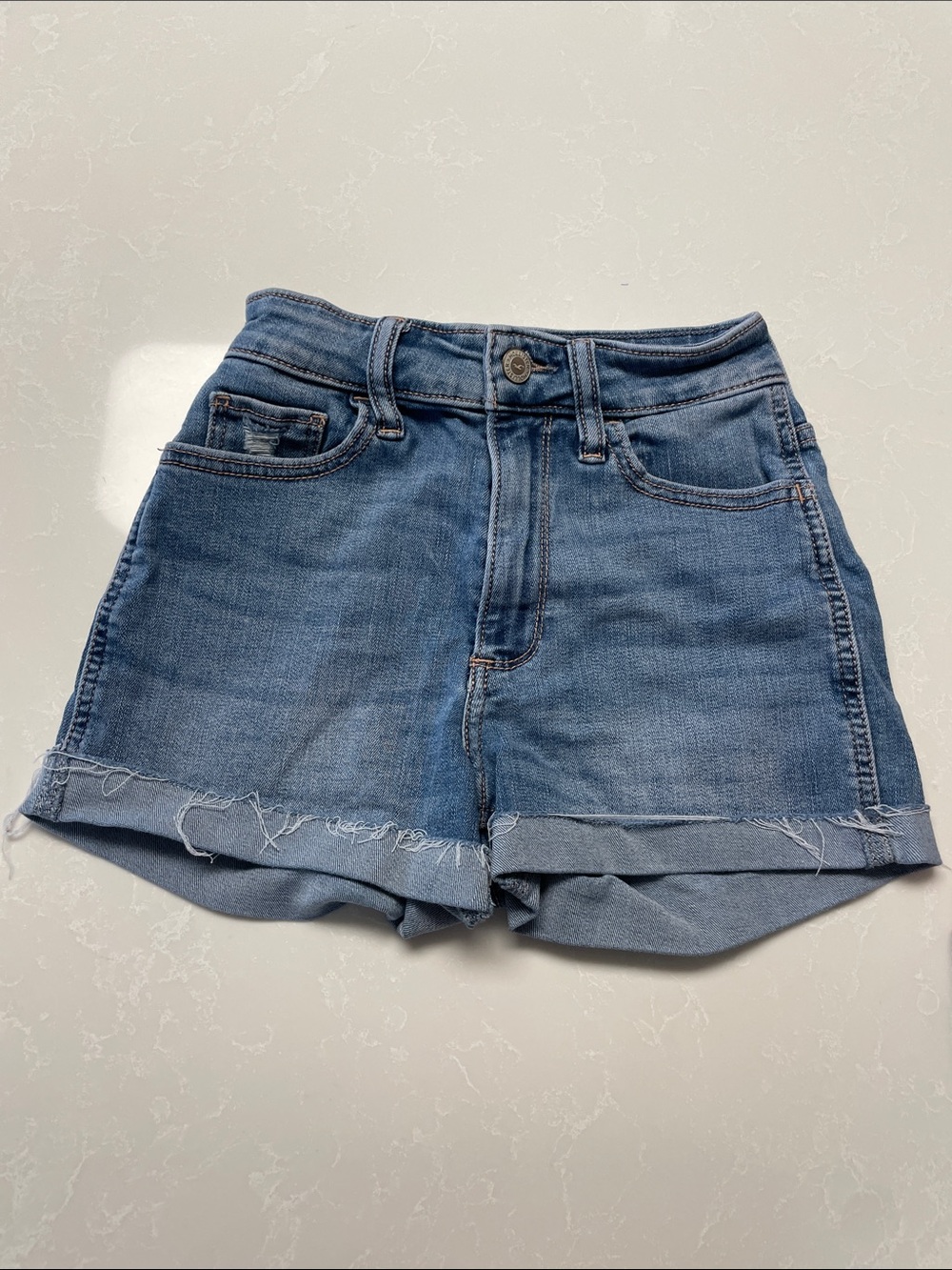 Hollister Light Blue High-Rise Rolled Hem Denim Shorts